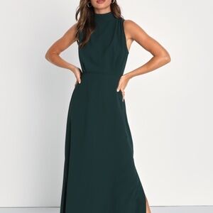 Lulus Classic Elegance Emerald Chiffon Sleeveless Mock Neck Maxi Dress Green